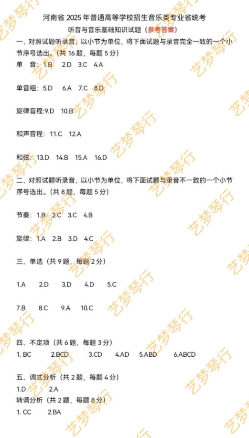 2025艺考乐理判断题